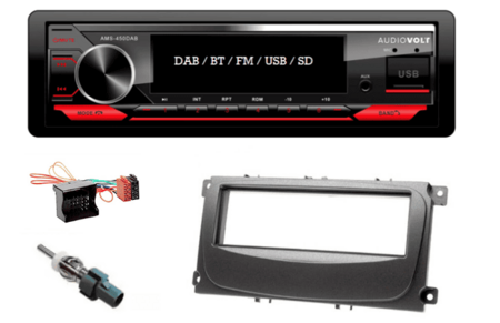 DAB / BT autoradio Ford Focus, S-max, C-max, mondeo (ovaal) | 4×50 watt | multicolor | Audiovolt AMS-450DAB
