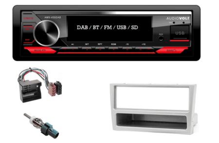 1 din bluetooth bluetooth autoradio Opel Agila, Combo C, Meriva, Tigra (zilver) en meer modellen | 4×50 watt | multicolor | Audiovolt AMS-450DAB