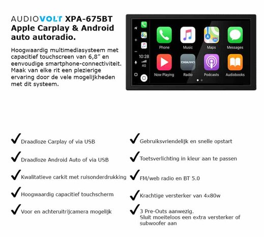 Wireless Apple Carplay &amp; Android auto autoradio navigatie voor diverse Ford modellen (zwart rechthoekig) Audiovolt XPA-675BT