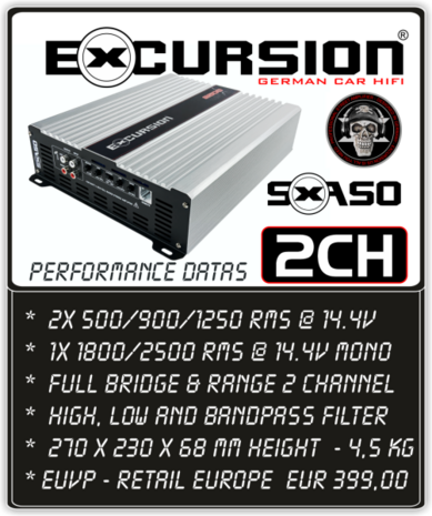 EXCURSION SXA 50 PRO - 2 Channel Amplifier - 2500 Watt
