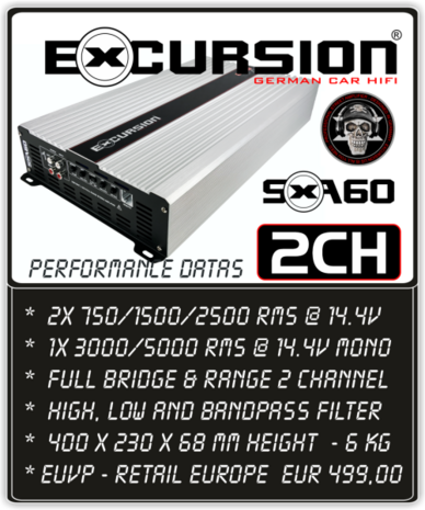 EXCURSION SXA 60 PRO - 2 Channel Amplifier - 5000 Watt